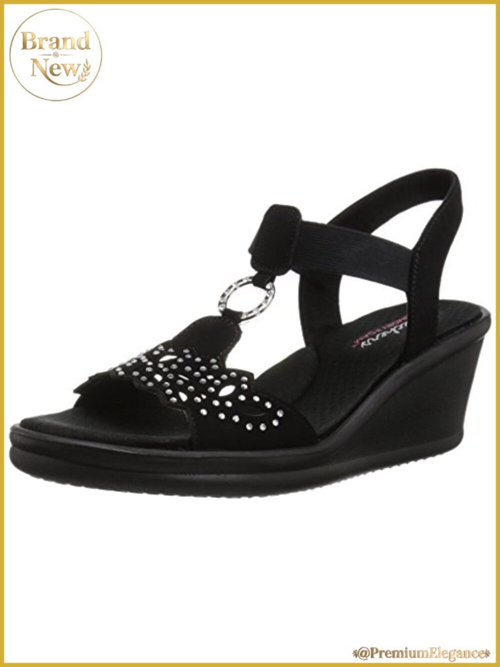 Memory Foam Wedge Sandals with Rhinestone & Metallic Ring Accent